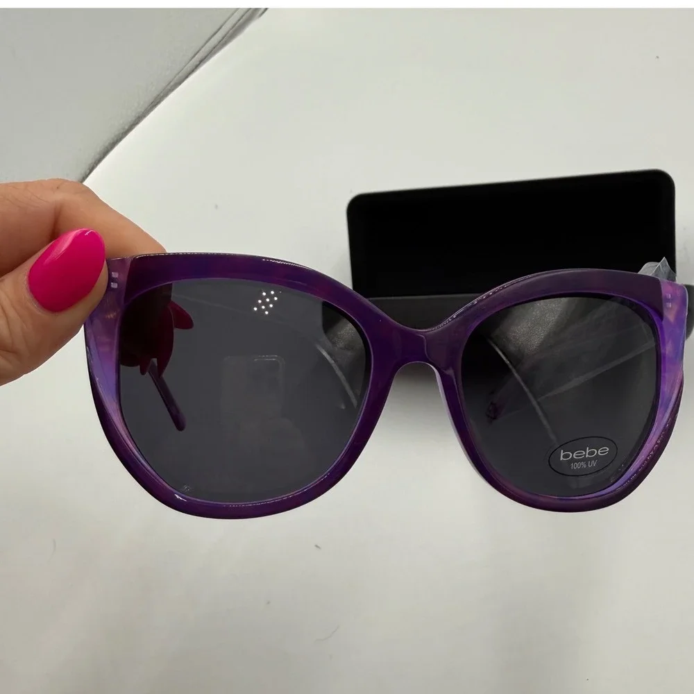 Bebe BB7253 Sunglasses OS Plum Purple Marble Y2K Retro Oversized Cat Eye‎